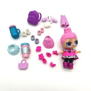 LOL Surprise Doll & Accessories Lot‎ Pink Hair Girl Outfit Shoes Purse Bottle
